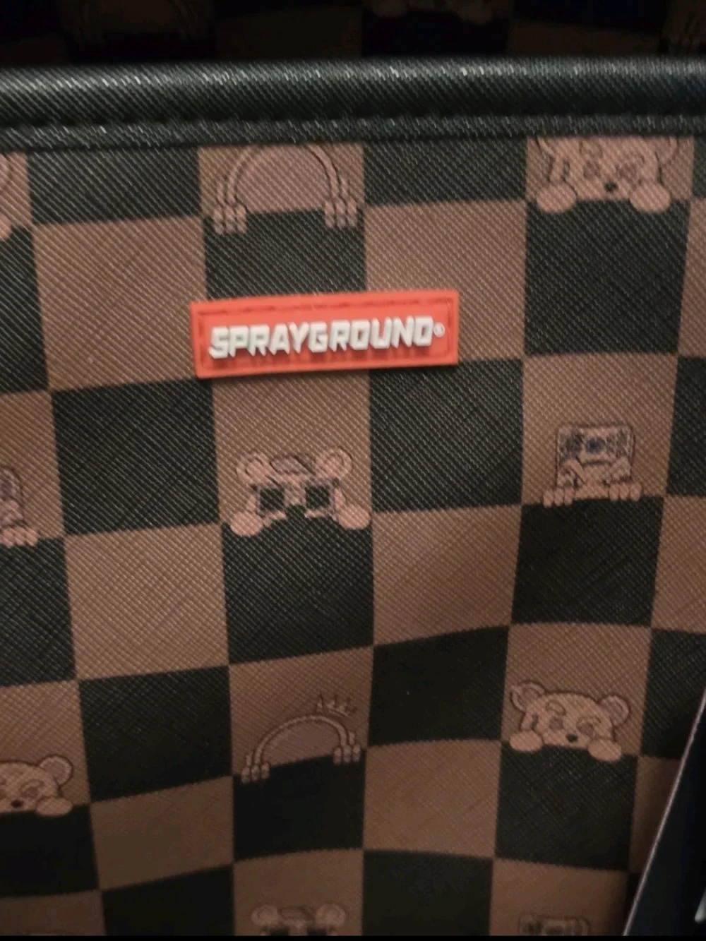 Sprayground Limited Edition Brown Checkered Shark Tote Bag NWT